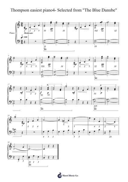 Thompson easiest piano4- Selected from "The Blue Danube" Notas de música por John Thompson-Arr.Gracejosh