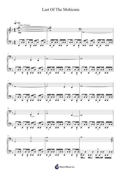 Last Of The Mohicans (Main Theme) Sheet Music by Trevor Jones-Arr.Bunkyle Wanmia