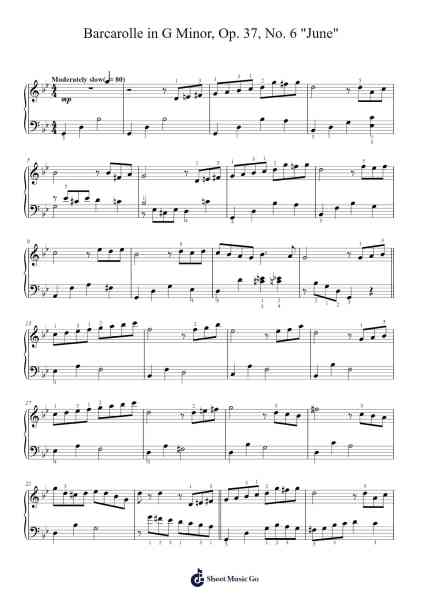 Barcarolle in G Minor, Op. 37, No. 6 "June" Sheet Music by Pyotr Ilyich Tchaikovsky-Arr.Kyleret Earlkyle