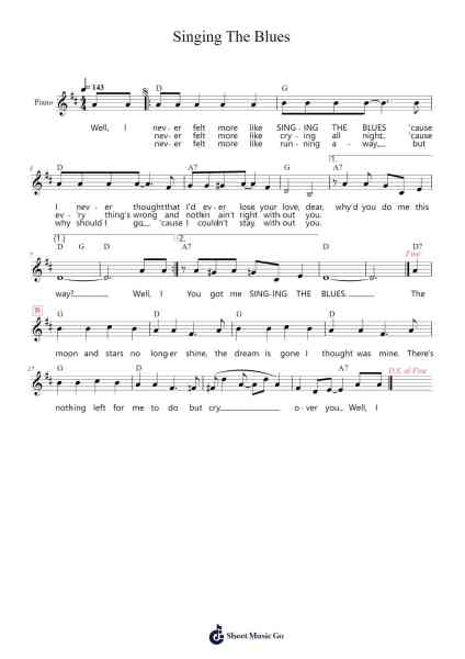 Singing The Blues Sheet Music by Guy Mitchell/Marty Robbins-Arr.Churmike