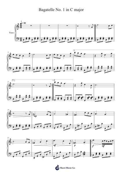 Bagatelle No. 1 in C major Sheet Music by Ethan70-Arr.Croftslon Maugnings