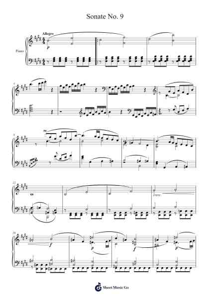Piano Sonata No. 9 in E major, Op. 14, No. 1: I. Allegro Sheet Music by Ludwig van Beethoven-Arr.Croftslop