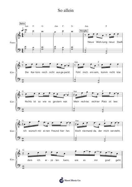 So allein Sheet Music by Robin Haefs/Yanek Stärk/R. Kallenberger-Arr.Grever Carhume
