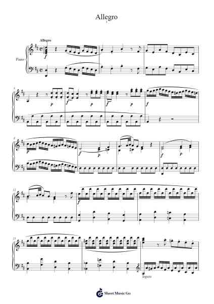 Piano Sonata No. 6 in D Major, K. 205b: I. Allegro Sheet Music by Wolfgang Amadeus Mozart-Arr.Boycegold