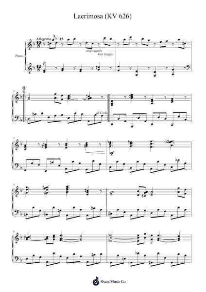 Requiem in D Minor, K. 626: VIII. Lacrimosa Notenblatt von Wolfgang Amadeus Mozart-Arr.Bergsie