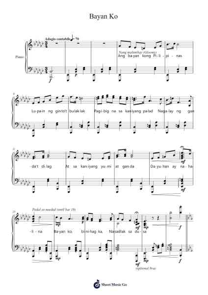 Bayan Ko Sheet Music by Constancio de Guzman-Arr.Huxdia