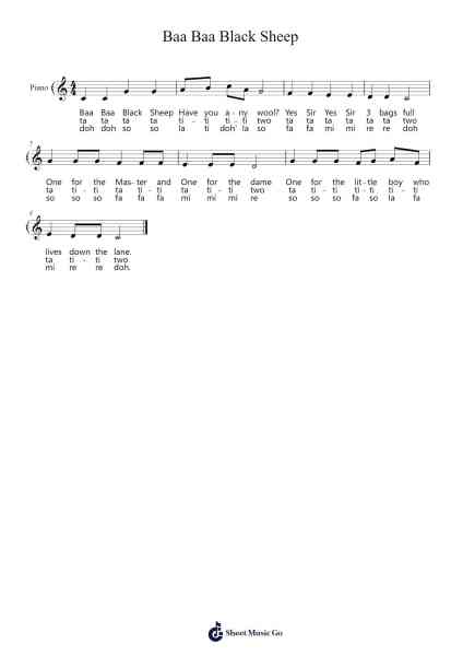 Baa Baa Black Sheep Sheet Music by Misc Traditional-Arr.Ellyle Hunrhys