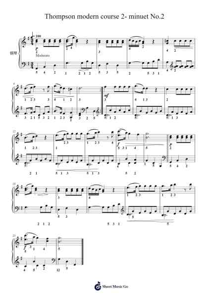 Thompson modern course 2- minuet No.2 Sheet Music by John Thompson-Arr.Brownend Bonckey