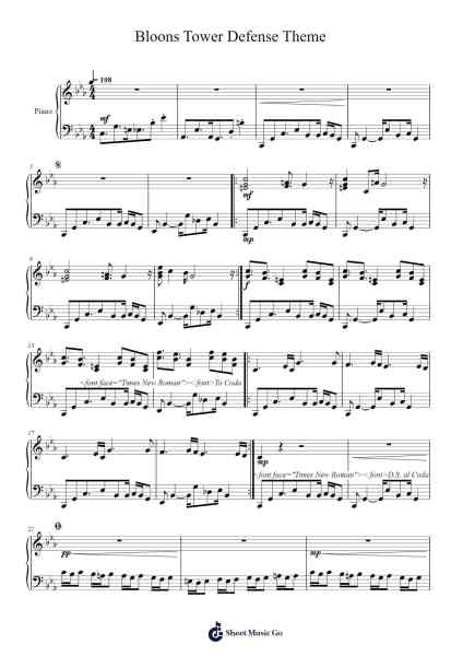 Bloons Tower Defense Theme Sheet Music by undefined-Arr.Fitzbaird Marreade