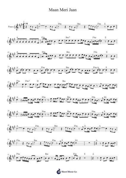 Maan Meri Jaan Sheet Music by King-Arr.Bonyork