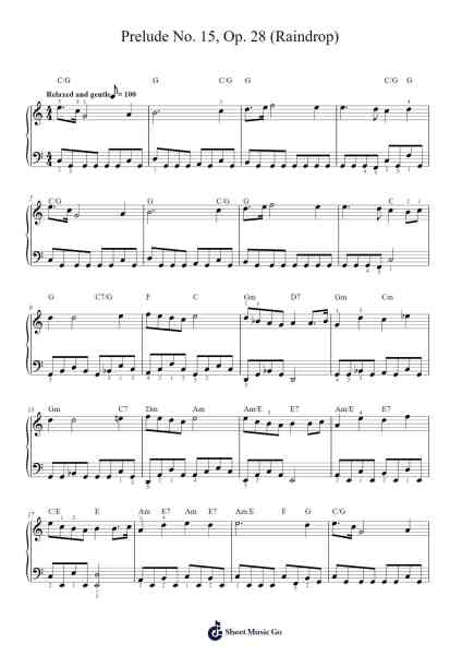 Prelude No. 15 in D-flat Major, Op. 28 "Raindrop" Sheet Music by Frédéric Chopin-Arr.Jillcooke Murday