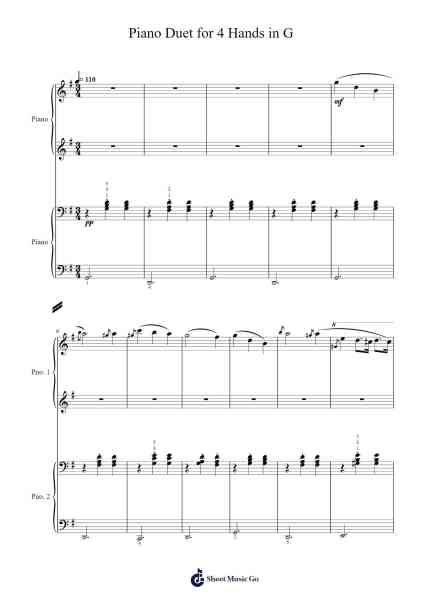 Piano Duet for 4 Hands in G Sheet Music by Werdave Swintes-Arr.Daijohn Brookebraith