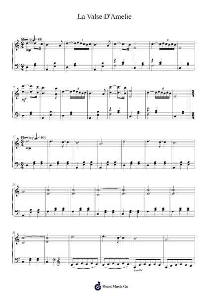 La Valse D'Amelie (Piano Solo) Notas de música por Yann Tiersen-Arr.Earlfay Joyceraine