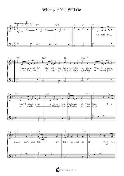 Wherever You Will Go Sheet Music by The Calling-Arr.Ruthfitch Housed