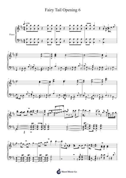 Fairy Tail Opening 6 Sheet Music by Misc Cartoons-Arr.Wheenan