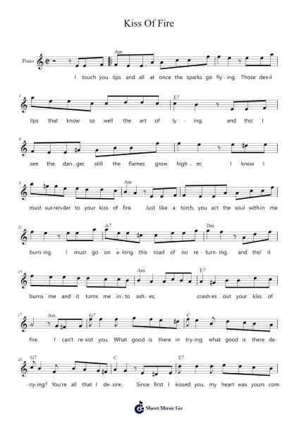 Kiss Of Fire Sheet Music by Georgia Gibbs-Arr.Waydutt