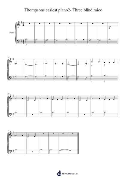 Thompsons easiest piano2- Three blind mice Sheet Music by John Thompson-Arr.Tifliz