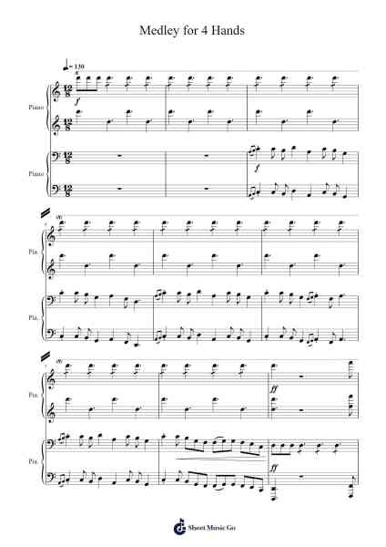 Medley for 4 Hands Sheet Music by Misc-Arr.Housebuck Boylejones