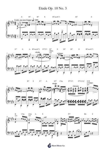 Etude in E Major, Op. 10, No. 3 "Tristesse" Sheet Music by Frédéric Chopin-Arr.Hartecam Thodoreboyle