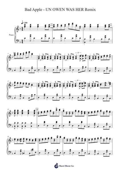 Bad Apple - UN OWEN WAS HER Remix Piano Version Sheet Music by Zun-Arr.Maltzster Colcott