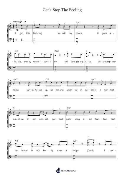 Can't Stop The Feeling Notenblatt von Justin Timberlake-Arr.Keyjean Leighmuel