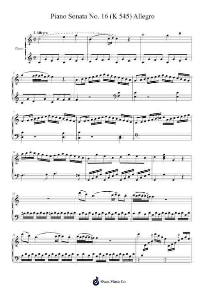 Piano Sonata No. 16 in C Major, K. 545: I. Allegro Sheet Music by Wolfgang Amadeus Mozart-Arr.Orcolm