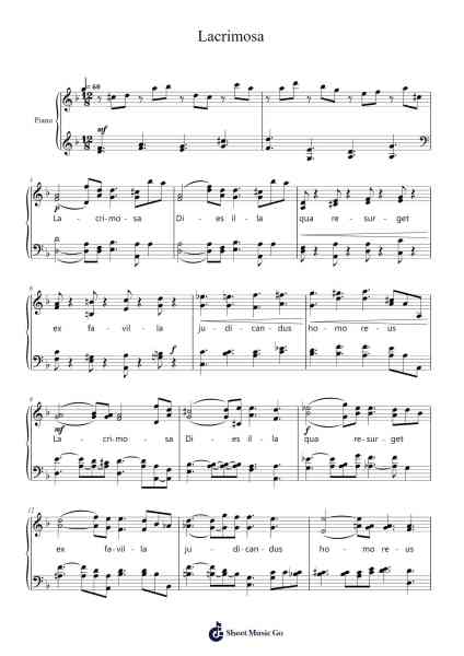 Requiem in D Minor, K. 626: VIII. Lacrimosa Sheet Music by W. A. Mozart-Arr.Bridrian