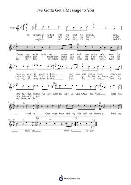 I've Gotta Get a Message to You Sheet Music by Bee Gees-Arr.Flowergess