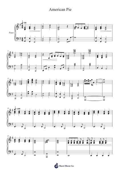 American Pie Sheet Music by Don McLean-Arr.Kentfred