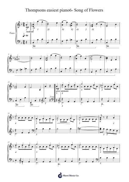 Thompsons easiest piano6- Song of Flowers Sheet Music by John Thompson-Arr.Aslan Wordford