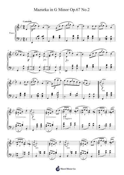 Mazurka in G Minor, Op. 67 No. 2 Sheet Music by Frédéric Chopin-Arr.Jonqy Keyreed