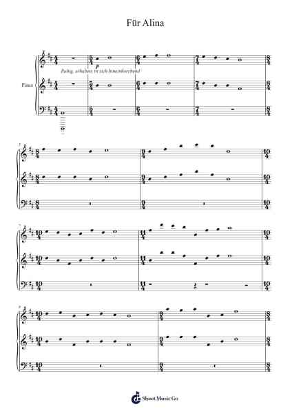 Für Alina Sheet Music by Arvo Pärt-Arr.Wyli