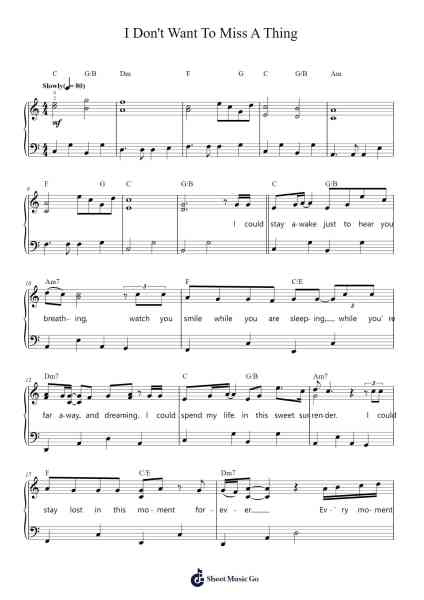 I Don't Want To Miss A Thing Sheet Music by Aerosmith-Arr.Taysnow Churniel