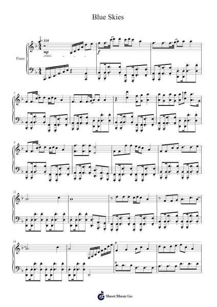 Blue Skies Musica per pianoforte di Polkin Piersdith - Arr.Sanprice
