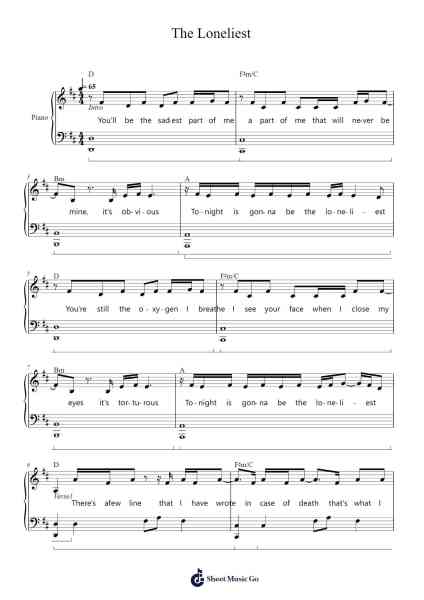 The Loneliest Sheet Music by Måneskin-Arr.Huce Earlville