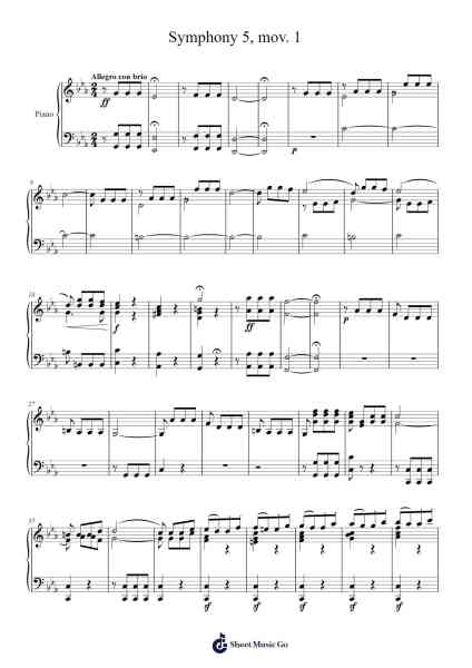 Symphony No. 5 in C Minor, Op. 67: I. Allegro con brio Sheet Music by Ludwig van Beethoven-Arr.Jersharp