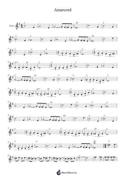 Amarcord Sheet Music by Nino Rota-Arr.Wrighttab