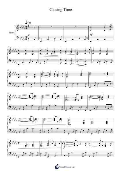Closing Time Sheet Music by Tom Waits-Arr.Minmeg Bobfax