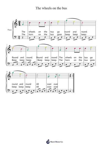 The wheels on the bus Sheet Music by Misc Children-Arr.Wrightxon Tinett