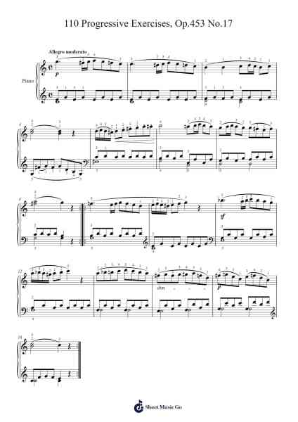 110 Progressive Exercises, Op. 453: No. 17 Sheet Music by Carl Czerny-Arr.Bridmay