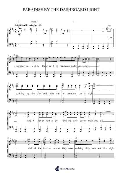 Paradise By The Dashboard Light Sheet Music by Meat Loaf-Arr.Thodorece
