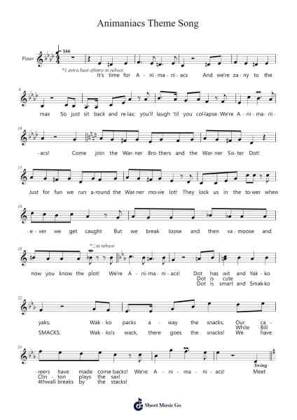 Animaniacs Theme Song Sheet Music by curtis.schlepp@gmail.com-Arr.Charalph