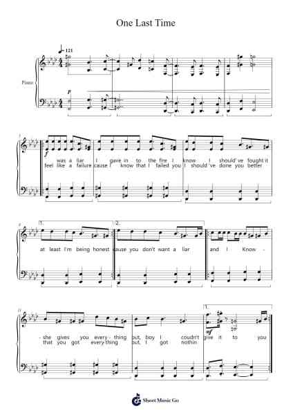 One Last Time Sheet Music by Ariana Grande-Arr.Ranlass Dulelroy