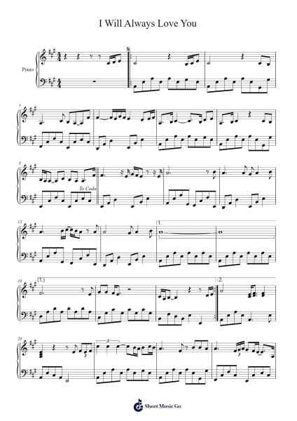 I Will Always Love You Sheet Music by Whitney Houston-Arr.Galepiers Vasa