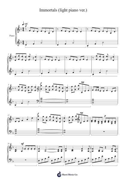 Immortals (light piano ver.) Sheet Music by Anastazja Szczepłek-Arr.Detio Gemlo