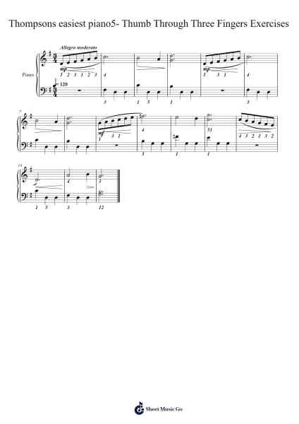 Thompsons easiest piano5- Thumb Through Three Fingers Exercises Sheet Music by John Thompson-Arr.Denre