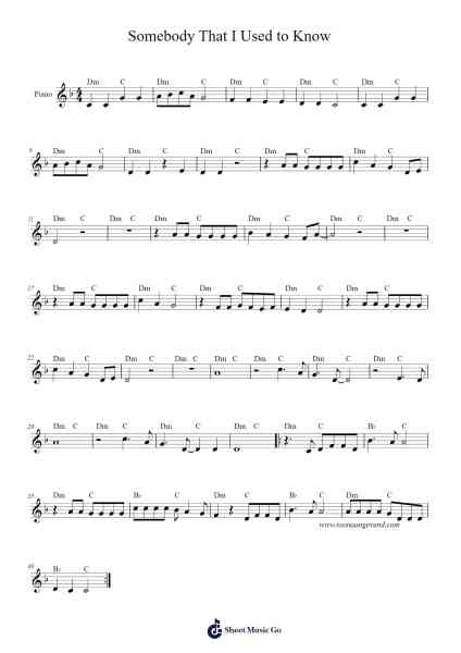 Somebody That I Used to Know Sheet Music by Gotye-Arr.Ianlay Hullee