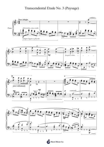 Transcendental Étude No. 3 in F Major, S.139 "Paysage" Sheet Music by Franz Liszt-Arr.Fordniah