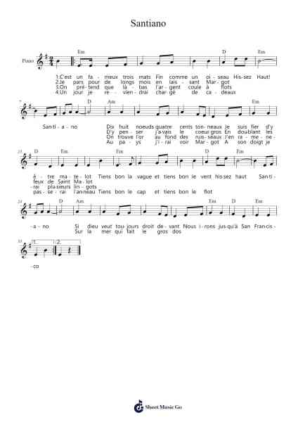 Santiano Sheet Music by Hugues Aufray-Arr.Efbin Kimsie