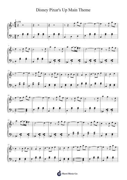 Disney Pixar's Up Main Theme Musica per pianoforte di Walt Disney Animation Studios - Arr.Quinncol